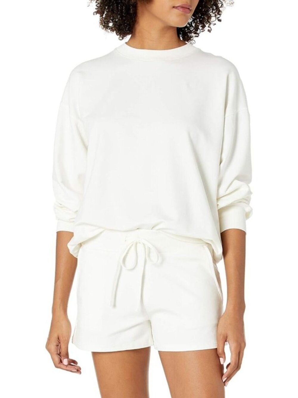 The Drop Ivory Loose Drop Shoulder Large Oversized Crewneck Fleece Sweatshirt